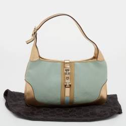 Pre Owned Gucci Blue/Gold Canvas and Leather Jackie O Hobo