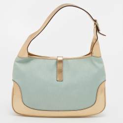 Pre Owned Gucci Blue/Gold Canvas and Leather Jackie O Hobo