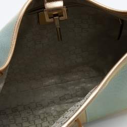 Pre Owned Gucci Blue/Gold Canvas and Leather Jackie O Hobo