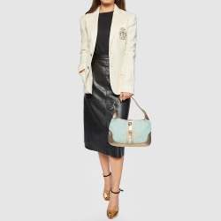 Pre Owned Gucci Blue/Gold Canvas and Leather Jackie O Hobo