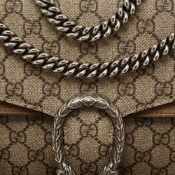 Pre Owned Gucci Beige GG Supreme Canvas and Suede Medium Dionysus Shoulder Bag