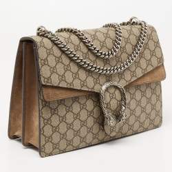 Pre Owned Gucci Beige GG Supreme Canvas and Suede Medium Dionysus Shoulder Bag