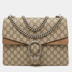 Pre Owned Gucci Beige GG Supreme Canvas and Suede Medium Dionysus Shoulder Bag