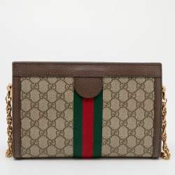 Pre Owned Gucci Beige/Ebony GG Supreme Canvas and Leather Small Ophidia Shoulder Bag