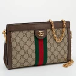 Pre Owned Gucci Beige/Ebony GG Supreme Canvas and Leather Small Ophidia Shoulder Bag