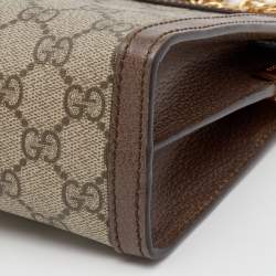Pre Owned Gucci Beige/Ebony GG Supreme Canvas and Leather Small Ophidia Shoulder Bag