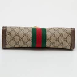 Pre Owned Gucci Beige/Ebony GG Supreme Canvas and Leather Small Ophidia Shoulder Bag