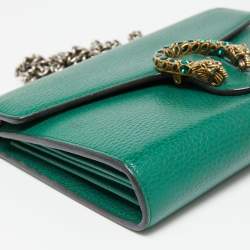 Pre Owned Gucci Green Leather Dionysus Wallet On Chain