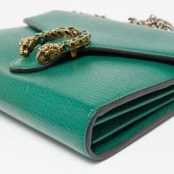 Pre Owned Gucci Green Leather Dionysus Wallet On Chain