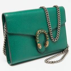 Pre Owned Gucci Green Leather Dionysus Wallet On Chain