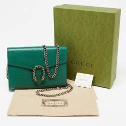Pre Owned Gucci Green Leather Dionysus Wallet On Chain