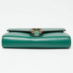 Pre Owned Gucci Green Leather Dionysus Wallet On Chain