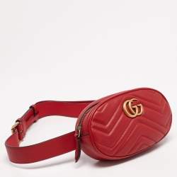 Pre Owned Gucci Red Matelasse Leather GG Marmont Belt Bag 