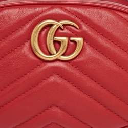 Pre Owned Gucci Red Matelasse Leather GG Marmont Belt Bag 
