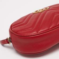 Pre Owned Gucci Red Matelasse Leather GG Marmont Belt Bag 
