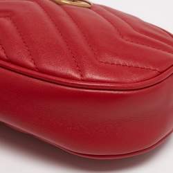 Pre Owned Gucci Red Matelasse Leather GG Marmont Belt Bag 