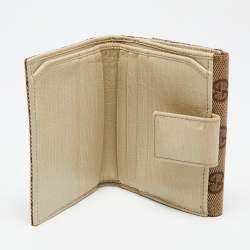 Pre Owned Gucci Beige GG Canvas and Leather Web Horsebit Compact Wallet