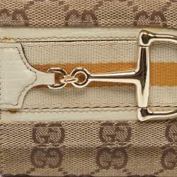 Pre Owned Gucci Beige GG Canvas and Leather Web Horsebit Compact Wallet