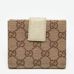 Pre Owned Gucci Beige GG Canvas and Leather Web Horsebit Compact Wallet