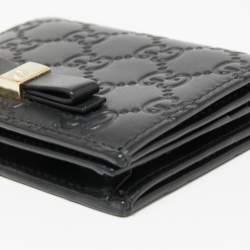 Pre Owned حافظة بطاقات غوتشي جلد غوتشيسيما سوداء  قلاب فيونكة 