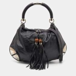 Gucci Black Monogram Leather Large Indy Tassel Hobo Gucci