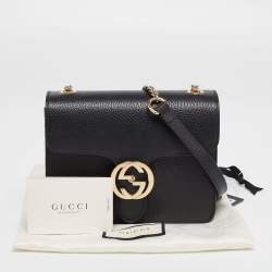 Pre Owned Gucci Black Leather Dollar Interlocking G Crossbody Bag