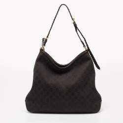 مملوكة مسبقًا حقيبة هوبو غوتشي ماراكش جلد وكانفاس جي جي بني داكن متوسطة