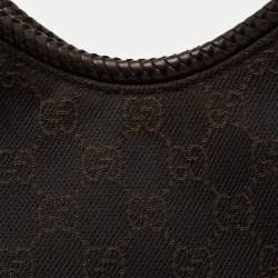 مملوكة مسبقًا حقيبة هوبو غوتشي ماراكش جلد وكانفاس جي جي بني داكن متوسطة