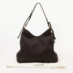 مملوكة مسبقًا حقيبة هوبو غوتشي ماراكش جلد وكانفاس جي جي بني داكن متوسطة