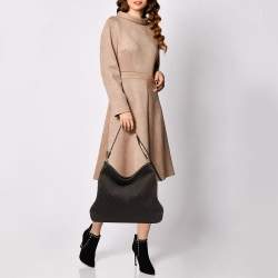 مملوكة مسبقًا حقيبة هوبو غوتشي ماراكش جلد وكانفاس جي جي بني داكن متوسطة