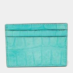 Gucci Card Aquamarine Crocodile Card Holder 