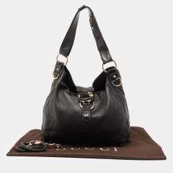 Gucci Black Leather and Crocodile Trim Medium G Wave Hobo