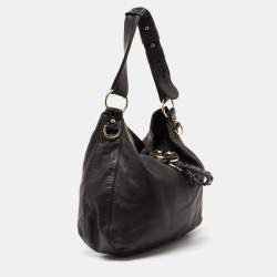 Gucci Black Leather and Crocodile Trim Medium G Wave Hobo