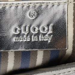Pre Owned Gucci Metallic Silver GG Canvas and Leather Medium Britt Hobo 