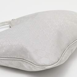 Pre Owned Gucci Metallic Silver GG Canvas and Leather Medium Britt Hobo 