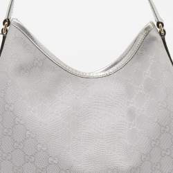 Pre Owned Gucci Metallic Silver GG Canvas and Leather Medium Britt Hobo 