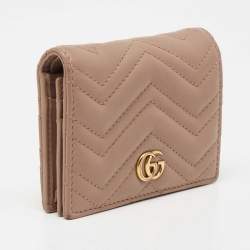 مملوكة مسبقًا Gucci Dusky Pink Matelassé Leather GG Marmont Card Case