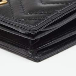 مملوكة مسبقًا Gucci Black Matelassé Leather GG Marmont Card Case