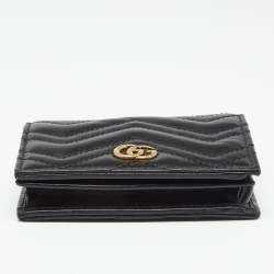 مملوكة مسبقًا Gucci Black Matelassé Leather GG Marmont Card Case