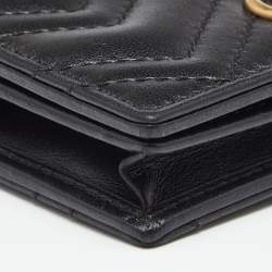 مملوكة مسبقًا Gucci Black Matelassé Leather GG Marmont Card Case
