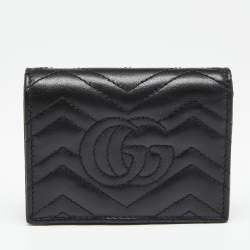 مملوكة مسبقًا Gucci Black Matelassé Leather GG Marmont Card Case