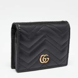 مملوكة مسبقًا Gucci Black Matelassé Leather GG Marmont Card Case