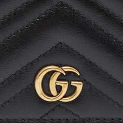 مملوكة مسبقًا Gucci Black Matelassé Leather GG Marmont Card Case
