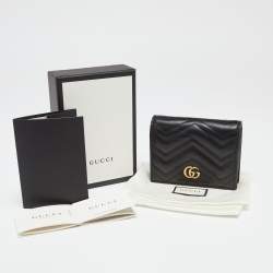 مملوكة مسبقًا Gucci Black Matelassé Leather GG Marmont Card Case