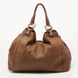 مملوكة مسبقًا  Gucci Tan Leather and Crocodile Large G Wave Hobo