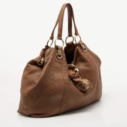 مملوكة مسبقًا  Gucci Tan Leather and Crocodile Large G Wave Hobo