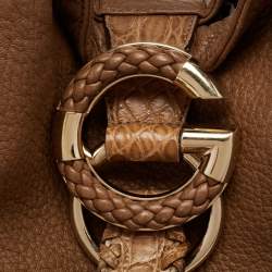 مملوكة مسبقًا  Gucci Tan Leather and Crocodile Large G Wave Hobo
