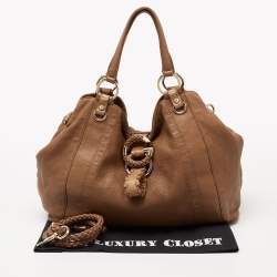 مملوكة مسبقًا  Gucci Tan Leather and Crocodile Large G Wave Hobo