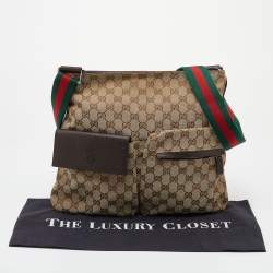 Pre Owned Gucci Beige GG Canvas Medium Web Double Pocket Messenger Bag