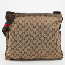 Pre Owned Gucci Beige GG Canvas Medium Web Double Pocket Messenger Bag